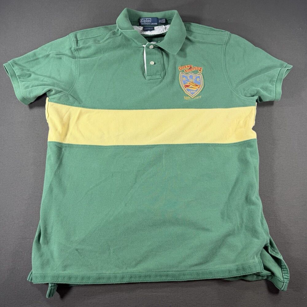 Vtg 90s Polo Ralph Lauren Shirt Mens XL 1921-1927 RLPC Shield Color Block Rugby